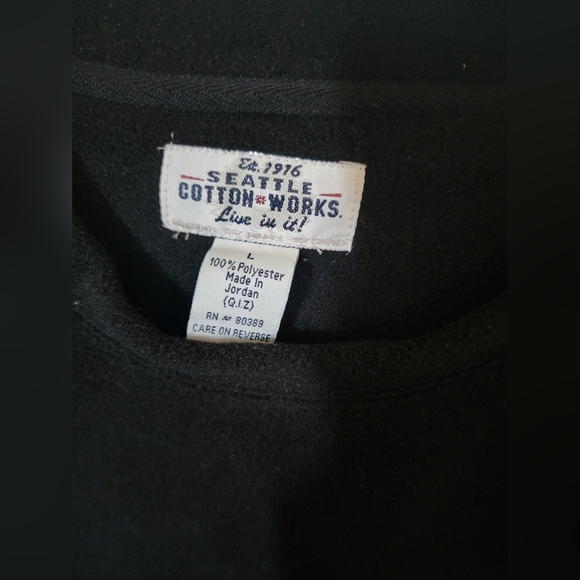 Seattle Cotton Works Sweater, Men's Large, Black Red, Fleece, Vintage 2000 - Picture 3 of 3